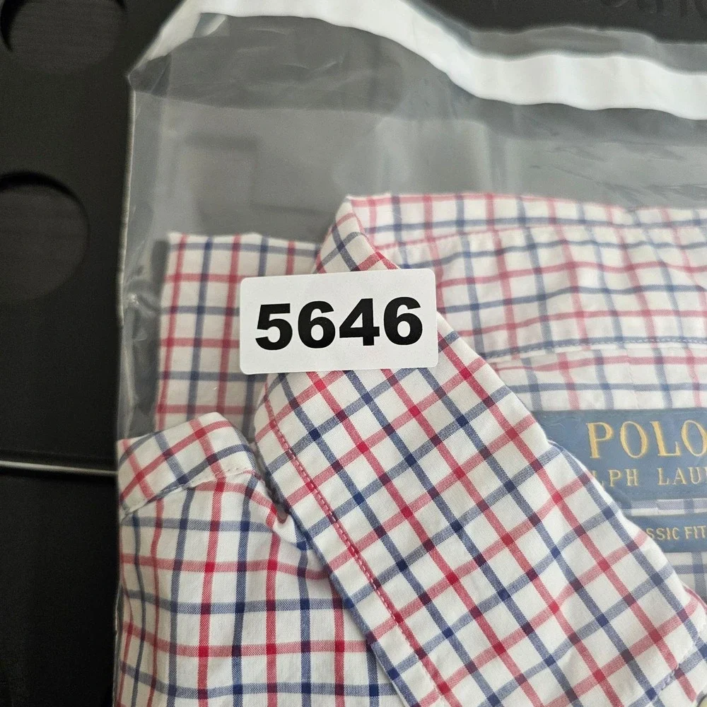 Polo Ralph Lauren Shirt Mens Medium White Red Blue Check Button Down Long Sleeve